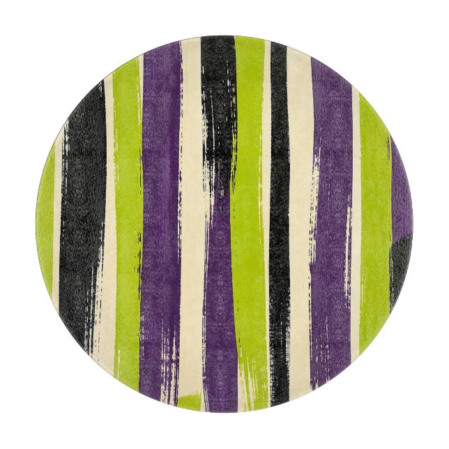 Lime Green Purple Black Bold Brushstroke Vertical  Cutting Board (Front)