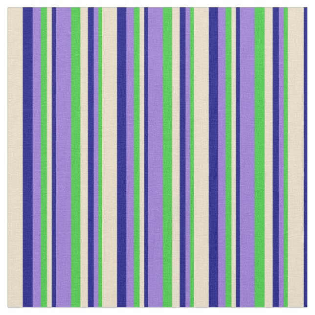 Lime Green, Purple, Blue & Tan Coloured Lines Fabric (Close Up)
