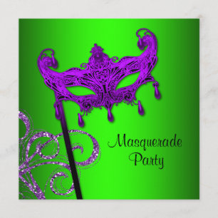 Lime Green Purple Masquerade Party Invitations