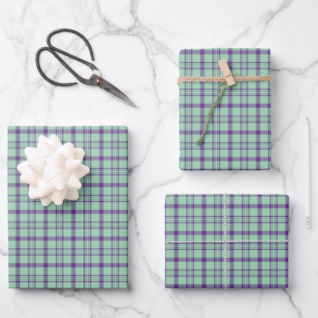 Lime Green Purple Plaid Classic Pattern Wrapping Paper Sheet (Front)