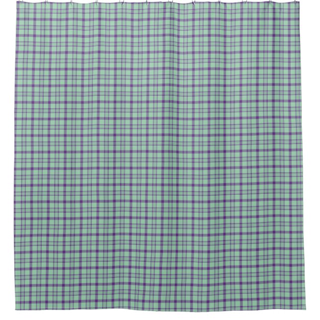 Lime Green Purple Plaid Shower Curtain (Front)