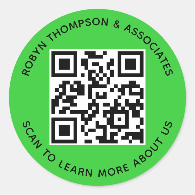 Lime Green QR Code Sticker Round Custom Business (Front)