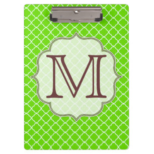 Lime Green Quarterfoil Latti Monogram Clip Board