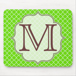 Lime Green Quarterfoil Latti Monogram Mouse Pad