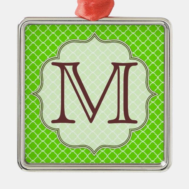Lime Green Quarterfoil Latti Monogram Ornament (Front)
