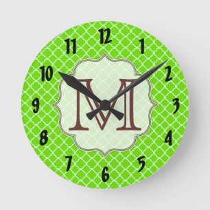 Lime Green Quarterfoil Latti Monogram Wall Clock