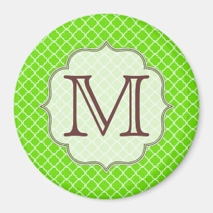 Lime Green Quarterfoil Monogram Initial Magnet