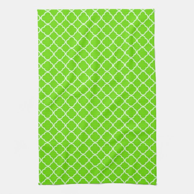 Lime Green Quarterfoil Monogram Kitchen Dish Towel (Vertical)