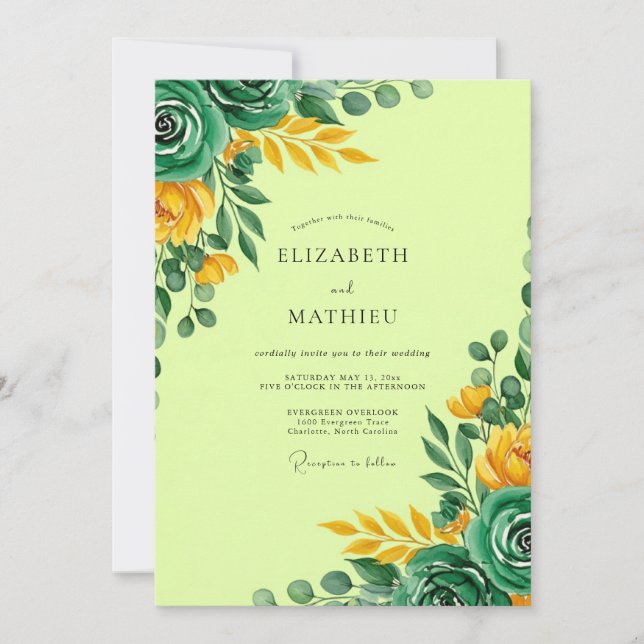 Lime Green Radiant Botanical Wedding Invitation (Front)