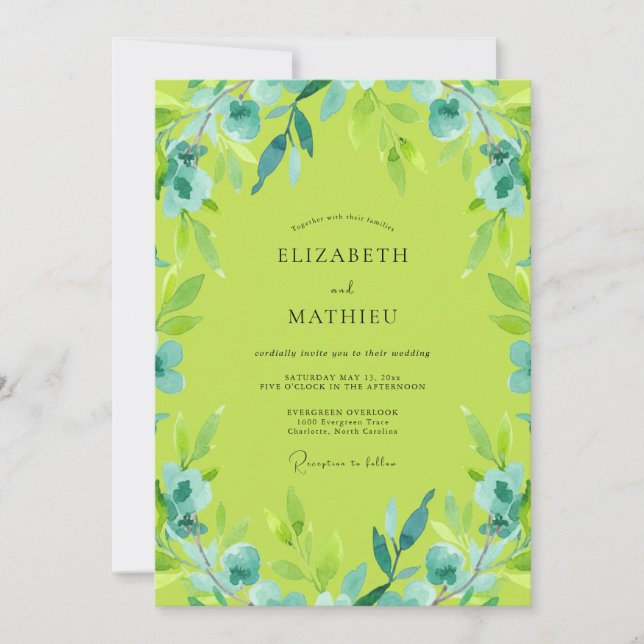 Lime Green Radiant Watercolor Wedding Invitation (Front)
