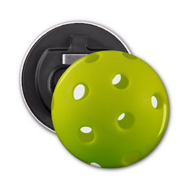 Lime green real pickleball  round  bottle opener (Front)