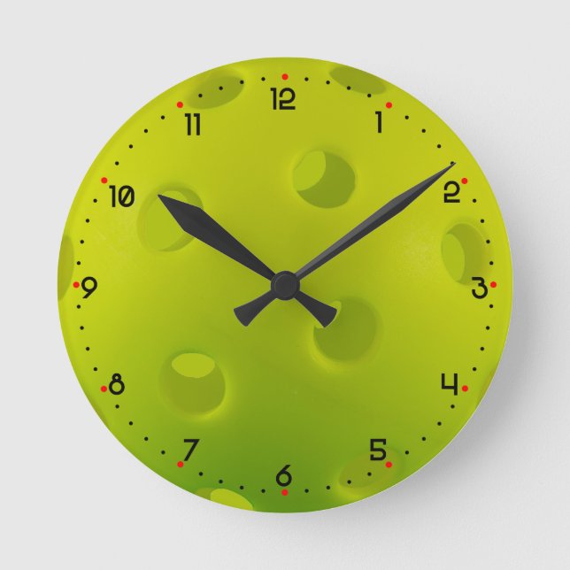 Lime green real pickleball  round clock (Front)