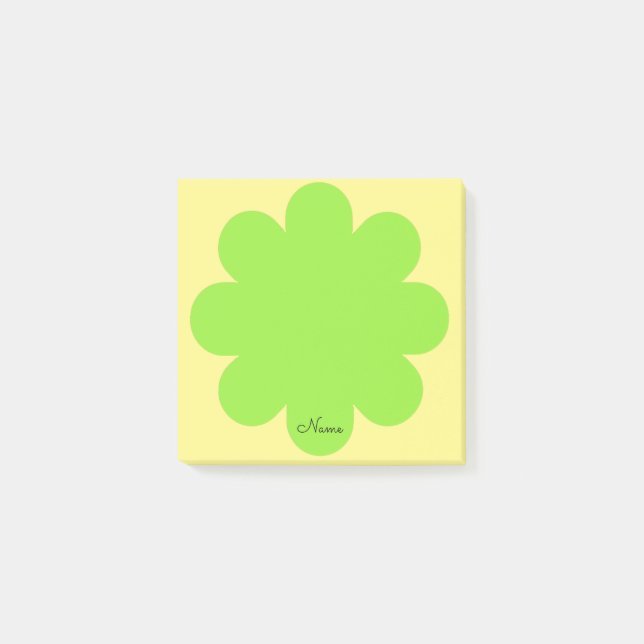 Lime Green Retro Flower Name Post It Note Pad (Front)
