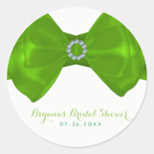 Lime Green Ribbon & Diamonds Bridal Shower Elegant Classic Round Sticker