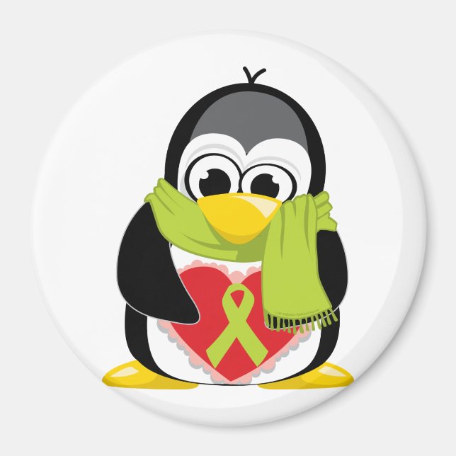 Lime Green Ribbon Penguin Scarf Magnet (Front)