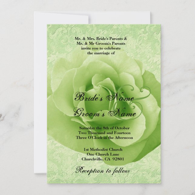 LIME GREEN Rose and Damask Wedding Invitation (Front)