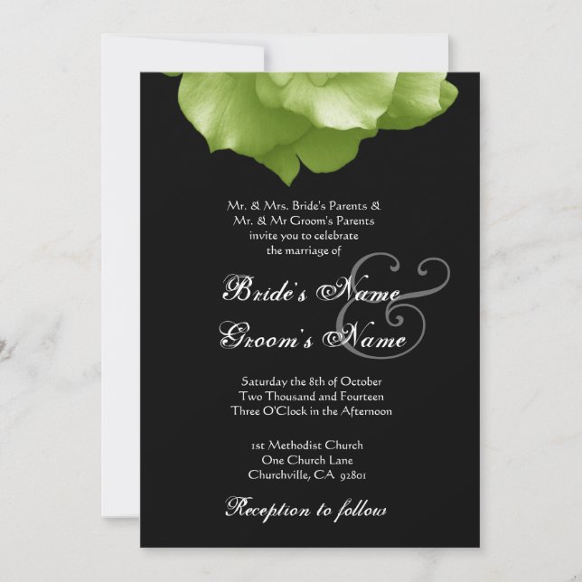 LIME GREEN Rose Petals Wedding Invitation (Front)
