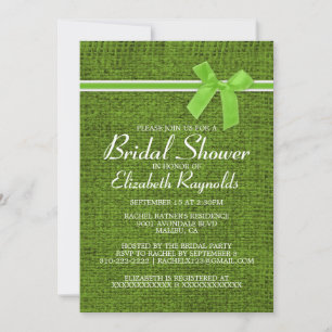 Lime Green Rustic Burlap Bridal Shower Invitations