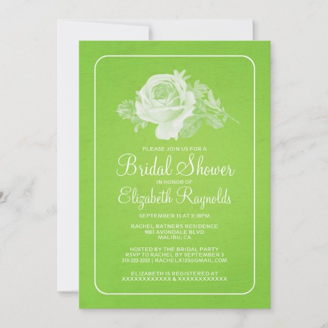 Lime Green Rustic Floral Bridal Shower Invitations (Front)