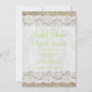 Lime Green Rustic Lace Bridal Shower Invitations