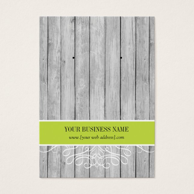 Lime Green Rustic Wood Custom Earring Card (Front)