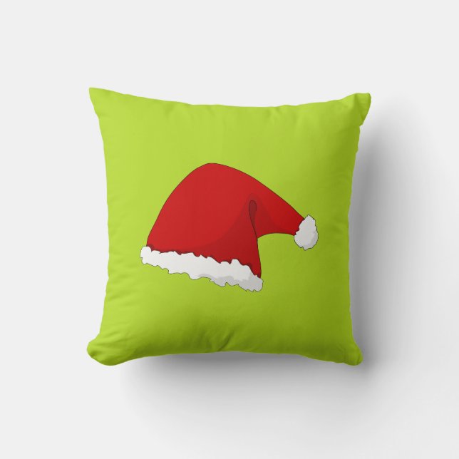 Lime green santa lost his hat Christmas pillow (Front)