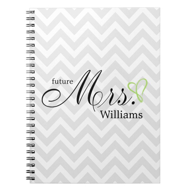 Lime Green Scribbled Heart Future Mrs Wedding Spiral Notebook (Front)
