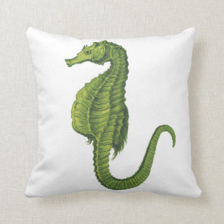 Lime Green Seahorse on White Throw Pillow
