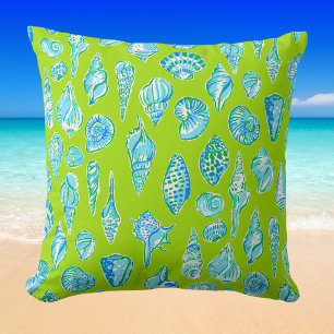 Lime Green Seashell  / Preppy Coastal Beach House Cushion