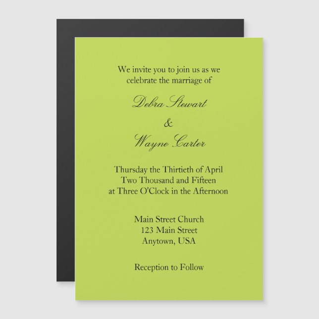 Lime Green Simple Magnetic Wedding Invitation (Front/Back)