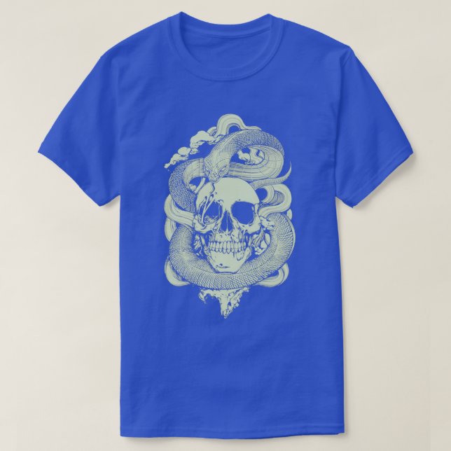 Lime Green Snake Hugging Skull  T-Shirt (Design Front)