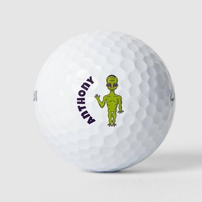 Lime Green Space Alien Personalised Golf Balls (Front)