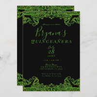 Lime Green Sparkle Glitter Black Quinceañera  