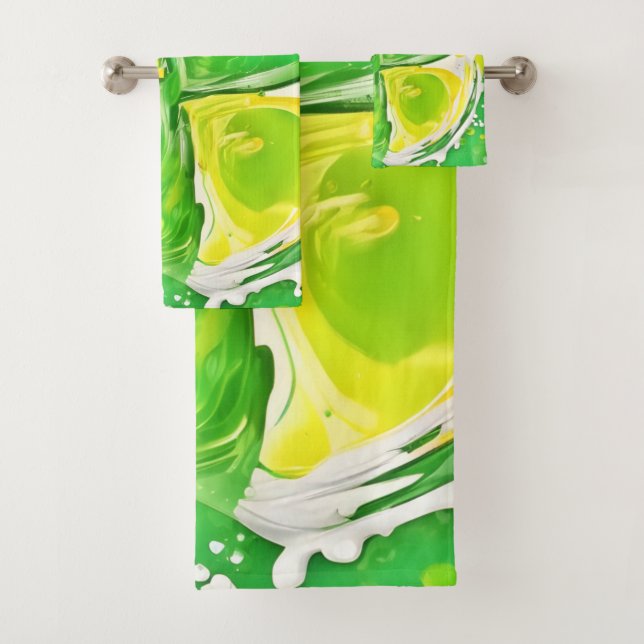 Lime Green Spiral Bath Towel Set (Insitu)