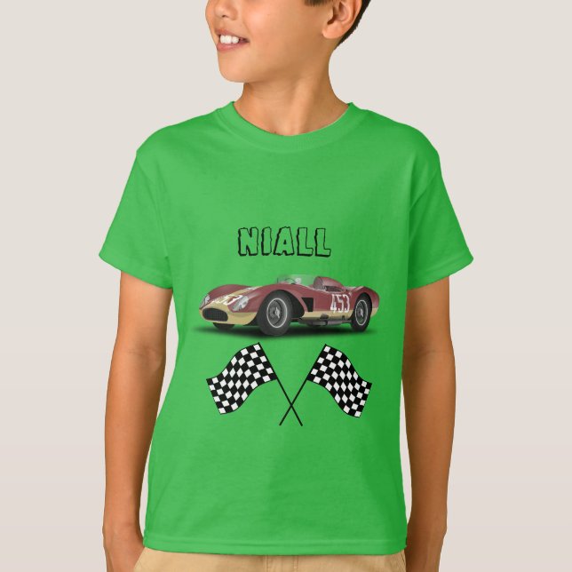 Lime Green Sporty Race Car Personalised  T-Shirt (Front)
