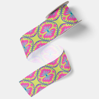 Lime Green Squircle Ring Floral Satin Ribbon