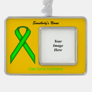 Lime Green Standard Ribbon Tmpl (H-O) by K Yoncich Silver Plated Framed Ornament