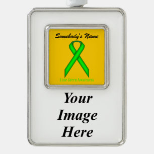 Lime Green Standard Ribbon Tmpl (V-I) by K Yoncich Silver Plated Framed Ornament