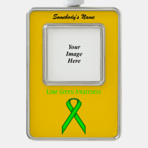 Lime Green Standard Ribbon Tmpl (V-O) by K Yoncich Silver Plated Framed Ornament