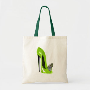 Lime green stiletto shoe and butterfly tote bag