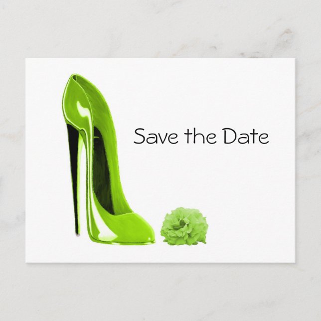 Lime Green Stiletto Shoe and Rose Announcement Postcard (Front)