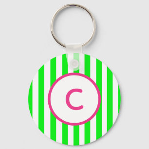 Lime Green Stripe Monogram Keychain