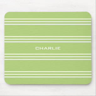 Lime Green Stripes custom monogram mousepad