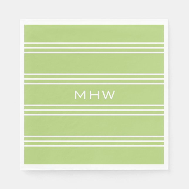 Lime Green Stripes custom monogram paper napkins (Front)