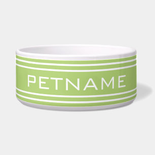Lime Green Stripes custom monogram pet bowls