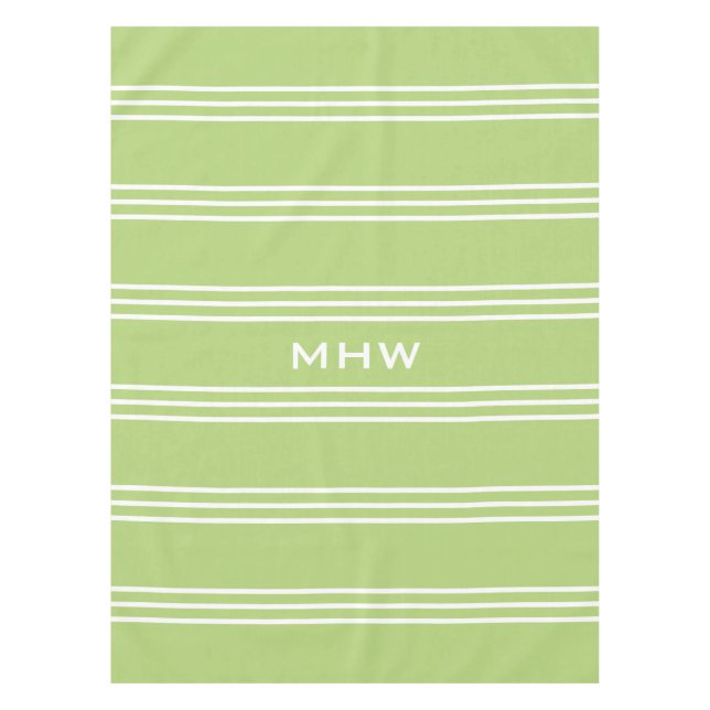 Lime Green Stripes custom monogram table cloths (Front)