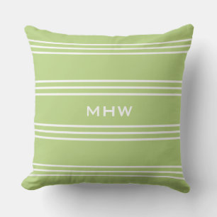 Lime Green Stripes custom monogram throw pillows