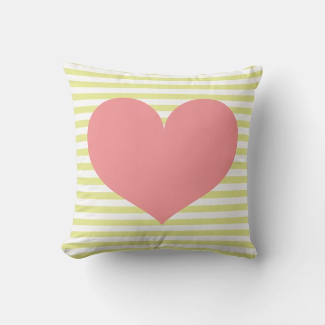 Lime Green Stripes & Heart Cushion (Front)