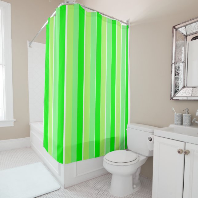 Lime Green Stripes Shower Curtain (In Situ)