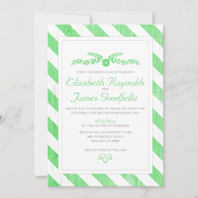 Lime Green Stripes Wedding Invitations (Front)
